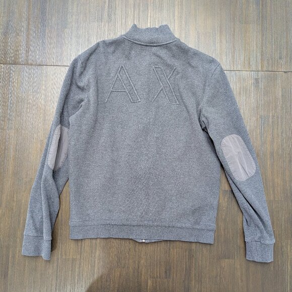 Armani Exchange | Men's Medium Zip-up Grey Sweater w/ Mock Neck & Elbow Patches - Picture 3 of 7